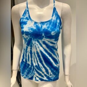 Hard Tail cobalt and white tie dye tank with built in bra. Size medium